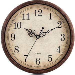 lot 14224 image: Bernhard Products Vintage Brown Wall Clock Silent Non Ticking 12 Inch Quality Quartz Battery Operated Round Decorative Easy to Read for Home Kitchen LivingDining Room Bedroom Office Classroom School