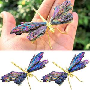 lot 14230 image: Moxweyeni 2 Pcs Dragonfly Figurines Statue Natural Dragonfly Gifts Decor Electroplated Tourmaline Home Ornament Healing Crystals for Women Animal Collection Back to School House Office Table Decor (Damaged Wing)