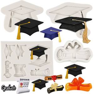 lot 14238 image: FCKEMLDS Graduation Fondant Molds Graduation Cap Diploma Scroll Silicone Mold for Graduation Party Cake Decoration Cupcake Topper Candy Chocolate Polymer Clay Gum Paste Set of 4