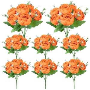 lot 14246 image: Ovveroche 8 Pack Orange Peonies Artificial Flowers, Fall Fake Silk Hydrangea Bouquet for Bridal Wedding Home Table Decor Reusable Dining Opening Ceremony Birthday Arrangement Faux Floral