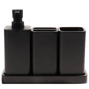 lot 14252 image: YMXYJM Bathroom Accessories Set, 4 Pcs Bathroom Accessory Set, Soap Dispenser, Toothbrush Holder, Qtip Holder Set, Bathroom Sets Complete, Bathroom Sink Set for Modern Home,Matte Black