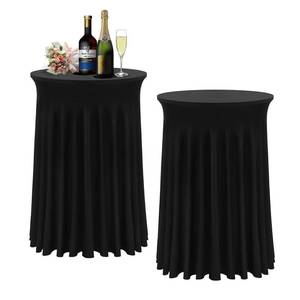 lot 14256 image: BDDC Cocktail Table Covers - 2 Pack 32x 43 Black Cocktail Table Tablecloth with Natural Wavy Round Skirt for Bar Wedding Party Banquet