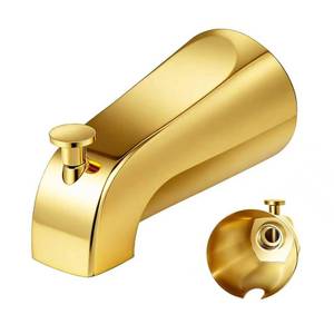 lot 14261 image: 5 14 Inch Bathroom Polished Gold Tub Spout with Diverter, for 12 IPS Inside Thread, Bathtub Faucet for Wall Front Mount, Bath Tub Faucet Compatible with Westbrass E531D-1F-62