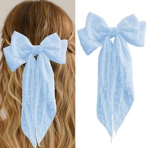 lot 14266 image: Large Satin Blue Bows - Oversized French Hair Clip Set for Birthday, Wedding, Christmas