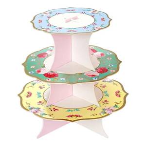 lot 14270 image: Talking Tables Floral Cake Stand Party Decoration, Truly Scrumptious For Birthday, Baby Shower, Afternoon Tea, Wedding, Anniversary, Mothers Day Card, 3-Tier Reversible Design, multicolor, 37.5cm x 30cm