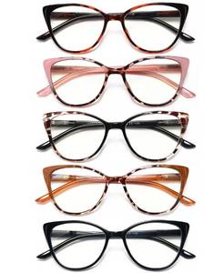lot 14275 image: EYEURL 5 Pack Cat Eye Reading Glasses for Women-Blue Light Glasses for Woman Fashion Readers with Spring Hinge Computer reading glasses.2.0