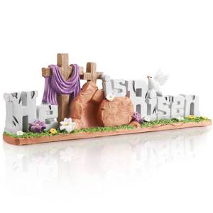 lot 14277 image: Fumete Easter Decorations He is Risen Decor Resin Religious Easter Decor Table Spring Figurines for Home Household and Office Table Decoration