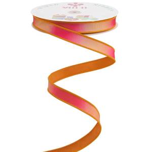 lot 14280 image: MEEDEE 1 Inch Ombre Pink Orange Dupioni Wired Ribbon 25 Yards Spring Prismatic Ribbon Sunset Gradient Ribbon for Crafts, Wreaths, Gift Wrapping, Bow Making, Tropical Summer, Fiesta Party Decor