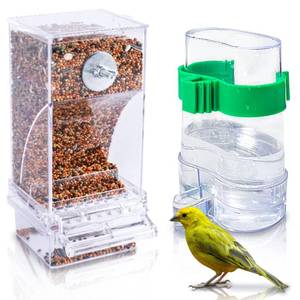 lot 14288 image: Hamiledyi No Mess Bird Feeders Automatic Parrot Feeder Drinker Acrylic Seed Food Container Parakeet Water Dispenser Cage Accessories for Lovebirds Budgies Canary Finch