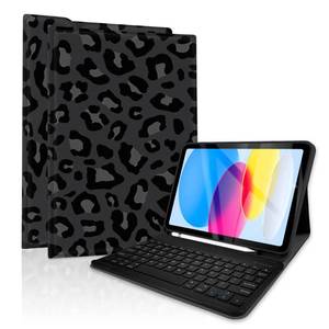 lot 14291 image: TopPerfekt Case Keyboard for iPad 11th (A16) 11-inch 2025  Gen 10th 10.9in 2022, Detachable,Rechargeable, Magnetically Absorbent, Pencil Holder for 10.9 inch Case with Keyboard-Leopard Black Grey