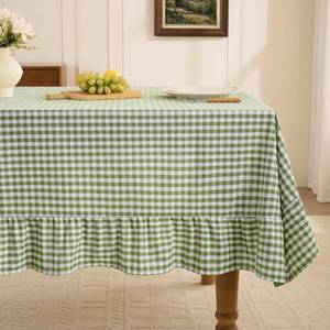lot 14295 image: Romanstile Gingham Ruffled Tablecloth Rectangle - Waterproof Linen Cotton Checkered Table Cloth, Outdoor Plaid Table Cover for Picnic, Camping, Party - 60 x 120 Inch, Sage