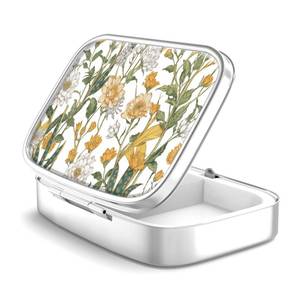 lot 14301 image: 2 Compartment Pill Box, Portable for Pocket or Handbag, Decorative Metal Pill Box, Vitamin Organizer, Unique Gift (1 Piece, 39-Flowers Pinck)
