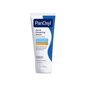 lot 14332 image: PanOxyl Acne Foaming Wash for face & body Benzoyl Peroxide 10% Maximum Strength Antimicrobial, 3 oz. - Travel Size