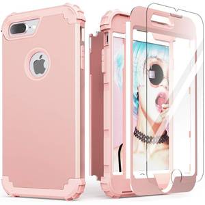 lot 14347 image: IDweel for iPhone 8 Plus Case,for iPhone 7 Plus Case with Screen Protector, 3 in 1 Shockproof Hybrid Heavy Duty Protection Hard PC Cover Soft Silicone Bumper, Full Body Sturdy Cover, Rose Gold