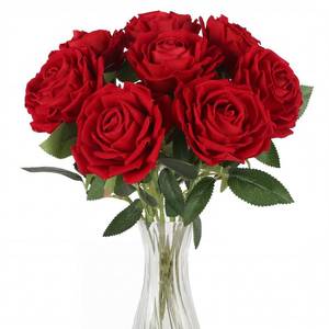 lot 14375 image: zezzos 8Pcs Large Velvet Artificial Red Roses, Realistic Red Rose Flowers with Long Stems, 25.6  Faux Roses for DIY Wedding Bouquet, Valentines Party Table Centerpiece, Home Bridal Decorations