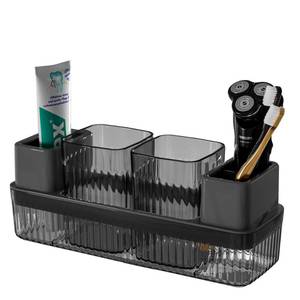 lot 14378 image: Toothbrush Holder for Bathrooms, 2 Cups Toothbrush Organizer for Bathroom Countertop, Toothbrush Holder Toothbrush Storage for Shower, Tooth Brushing Holder Cup Tray and Toothpaste Caddy Black