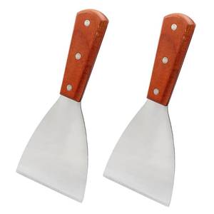 lot 14380 image: Rierdge 2PCS Stainless Steel Slant Grill Griddle Spatula Scraper Flat Straight Blade with Wooden Handle for Pizza BBQ Pancake