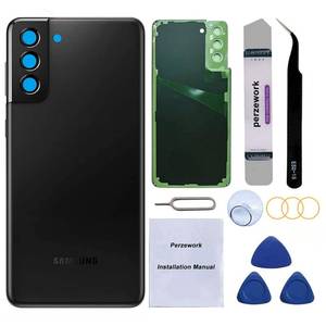 lot 14386 image: Perzework Rear Back Glass Replacement for Samsung Galaxy S21 Plus 6.7 inches with Reparing Toolkit and Pre-Installed Adhesive (Phantom Black)