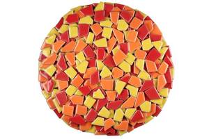 lot 14393 image: Verz Tile Ceramic Mosaic Tiles for Crafts & Art Projects 200 Grams Vibrant Colors Pieces Fit Together Like a Puzzle Endless Creative Ideas for Mosaic Art DIY Hobbies Small Sizes (Red Orange Yellow)