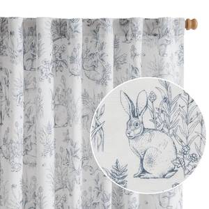 lot 14394 image: jinchan Linen Nursery Curtains 96 inch Long Woodland Wildlife Blue Print Drapes for Kids Room Light Filtering French Country Farmhouse Curtains with Bunny and Forest Design Set of 2 Panels