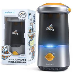 lot 14402 image: JUPITEARTH Electric Pencil Sharpener for Kids, Hands-Free, Rechargeable, Auto in & Out Spaceship Fully Automatic Pencil Sharpener Fits 6.9-11mm ColoredNo.2 Pencils for Classroom Home Office (Black)