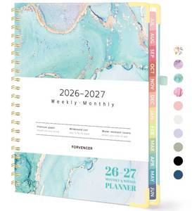 lot 14409 image: Forvencer Academic Planner 2026-2027, Hardcover Calendar Planner Weekly & Monthly, July 2026 - June 2027, 8.5 x 11, Daily Agenda with Tabs, College School Organizer for Student Teacher, Teal Marble