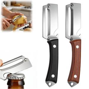 lot 14441 image: 2PCS Multifunctional Vegetable Peeler for Kitchen, Premium Vegetable Peeler with Wooden Handle and Bottle Opener, Stainless Steel Blade Kitchen Tool for Fruit Apple Potato Pumpkin Papaya