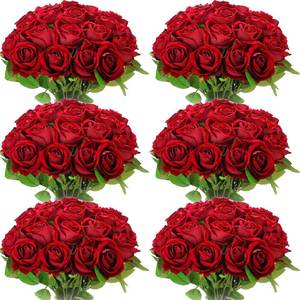 lot 19723 image: Jexine 50 Pcs Artificial Rose Flower Bulk Realistic Silk Fake Roses with Long Stem Plastic Artificial Flower Bouquet Real Looking for Home Wedding Centerpieces Party Decoration(Burgundy)
