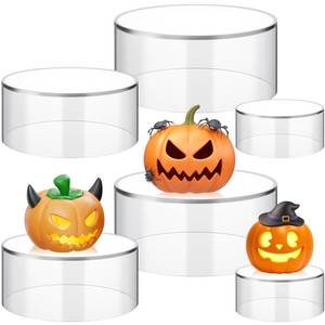 lot 19727 image: Afcabakila 6Pcs Round Acrylic Risers Display Stands, 5.9 5.1 3.5, Clear Round Nesting Pedestal Shelf with Hollow Bottom for Tabletop Jewelry Display, Buffet Riser Stands for Dessert Table,3Sized
