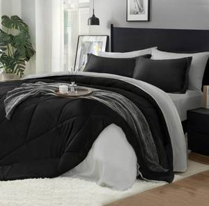 lot 19738 image: BEDELITE Full Size Comforter Sets 7 Pieces Bed in A Bag - Soft Microfiber Reversible Black Bed Set with Comforters, Sheets, Pillowcases & Shams, Cozy Luxury Bedding Sets for All Season
