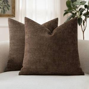 lot 19739 image: MIULEE Pack of 2 Decorative Throw Pillow Covers Soft Chenille Throw Pillows Solid Textured Cushion Covers for Couch Sofa Bedroom Living Room 22x22 Inch, Chocolate Brown