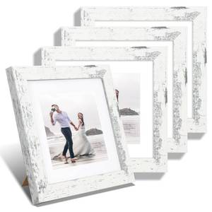 lot 19748 image: iRahmen 8x8 Picture Frames Set of 4 with Real Glass, Distressed White Frame Display 6x6 Pictures with Mat or 8 x 8 Without Mat, Wood Square Photo Frame for Wall Mount and Tabletop Display