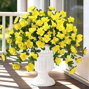 lot 19751 image: Dolicer Artificial Flowers for Outdoors, 8 Bundles UV Resistant Fake Yellow Artificial Outdoor Plants Look Real for Outside Front Faux Door Porch Patio Balcony Decor