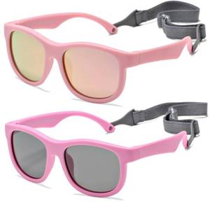 lot 20131 image: NULOOQ Flexible Polarized Baby Sunglasses with Adjustable Strap for Toddler Newborn Infant Age 0-24 Months (PinkPink Mirrored  PinkGray) - 2 Pack