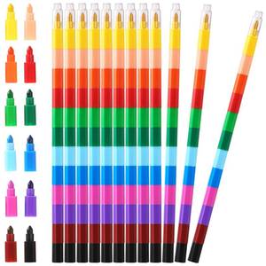 lot 20134 image: Leinuosen 24 Pieces Colorful Stacking Crayons Stackable Buildable Crayons for School Office Supplies, 12 Colors