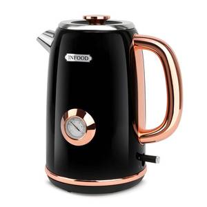 lot 20144 image: INFOOD Retro Electric Kettle 1.7L57oz with Thermometer - 1500W Fast Boiling Stainless Steel Hot Water Tea Kettle, BPA-Free, Cordless, Auto Shut-Off, Boil-Dry Protection, Black