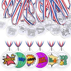 lot 20151 image: Loetere 24 Sets DIY Blank Medals for Kids, Design Your Own Award Medals with Colorable Sheets and Blank Sheets, Custom Acrylic Awards Kit with Ribbon for Back to School Field Day Games Prize Gifts