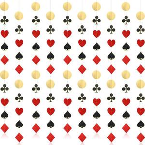 lot 20163 image: 6 Pcs 46.3 Feet Casino Theme Party Decorations Las Vegas Poker Party Supplies Red Black Poker Hanging Banner Swirl Casino Night Decorations Banner Garlands for Birthday Photo Booth Backdrops Props