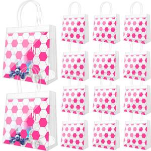 lot 20172 image: Demonwer 12 Pcs Pink Soccer Clear Goodie Bag with Handles PVC Sport Theme Goodie Treat Candy Bags Party Favor Bag for Team Birthday Gifts 8�8�3.2 Inch
