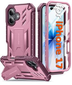 lot 20178 image: FNTCASE for iPhone 17 Phone Case Military Grade Drop Proof Protection Mobile Cover with Kickstand  Matte Textured Rugged Shockproof TPU  Protective Sturdy Phone Case - 6.3 inch Rose Pink