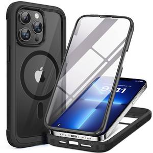 lot 20180 image: Miracase Magnetic for iPhone 13 Pro Max Case 6.7 inch, (Compatible with MagSafe) Upgrade Full-Body Clear Phone Bumper Case with Built-in 9H Tempered Glass Screen Protector, Magnetic Classic Black
