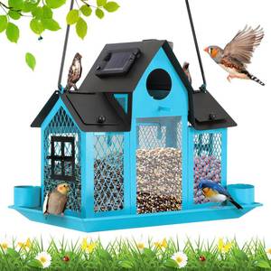 lot 20187 image: Solar Bird Feeders House for Outside Hanging, Metal Wild Bird Feeder for Outdoors, Large Cardinal Bird Feeder Birdhouses Squirrel Proof (Blue)