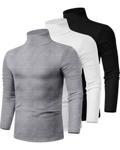 lot 20214 image: Ficerd 3 Pack Mens Turtleneck Shirts, Long Sleeve Cotton Pullover Sweaters Mock Neck Knitted T Shirt Basic Slim Fit Tee Tops(Black, White, Gray,Small)