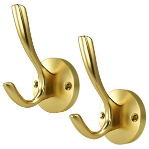 lot 20217 image: ZUONAI Gold Bathroom Towel Hooks Gold Coat Hooks 2 Pack Heavy Duty Brushed Towel Hooks Screws Solid Brass Wall Hooks for Hanging Coats, Hats, Jacket, Clothing and Keys in Bedroom Bathroom