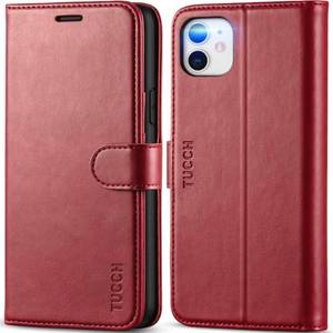 lot 20229 image: TUCCH Wallet Case for iPhone 11, RFID Blocking Card Slots Stand Magnetic Closure Protective Phone Cover, PU Leather Shockproof TPU Shell Flip Folio Compatible with iPhone 11 6.1 2019, Dark Red