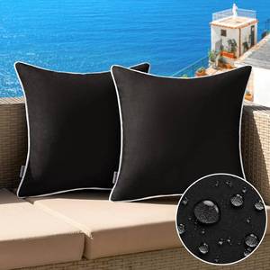 lot 20240 image: MIULEE Pack of 2 Outdoor Waterproof Decorative Farmhouse Throw Pillow Covers - Square Solid Color Couch Pillow Covers for Patio Tent Bed Sofa Living Room 18x18 Inch Black