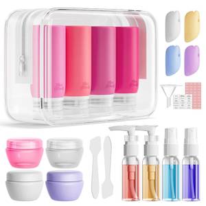 lot 20260 image: Muslish 21 Pack Travel Bottles for Toiletries, Leak-Proof TSA Compliant Silicone Travel Size Containers for Shampoo and Conditioner, BPA Free with Toiletry Bag (Pink)