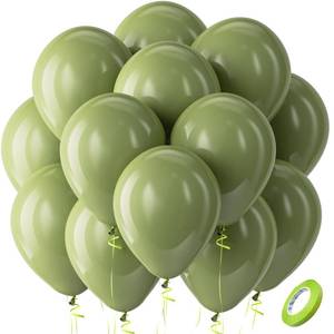 lot 20261 image: Bezente Sage Green Balloons Latex Party Balloons - 100 Pack 12 inch Round Helium Olive Green Balloons for St. Patricks Day Woodland Birthday Bridal Shower Graduation Safari Jungle Party Decorations