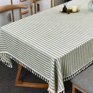 lot 20270 image: TruDelve Cloth Tablecloths Rectangular Olive Green Stripe Cotton Tablecloth Rectangle Dining Table Cover for 6 Foot Tables (Green,86x55,Rectangular)