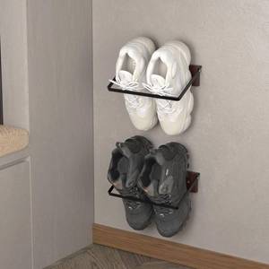 lot 20276 image: SCUNDA 2-Pack Wall Mounted Shoe Rack, Wooden & Metal Foldable Shoe Rack - Space Saving Wall Shoe Holder for Entryway, RV, Camper, Closet, Apartment, Fits Various Shoes-Brown